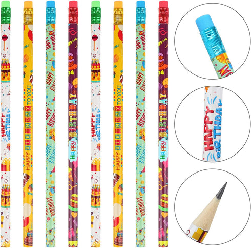 Kolewo4ever 200 pieces Happy Birthday Pencils, Colorful Printed with Top Erasers for Classroom Gifts