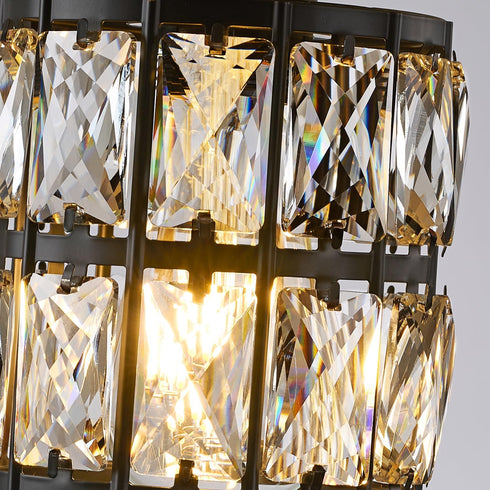 Ruibutrade 1-Light Black Hallway Light Fixtures, Modern Semi Flush Mount Ceiling Light, Crystal Chandelier for Bedroom