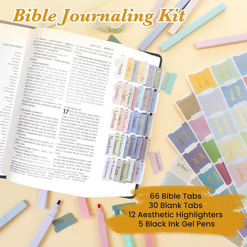 NEWEST Bible Journaling Kit, 12 No Bleed Highlighters, 5 Smooth Gel Pens, 96 Morandi Bible Tabs for Study Bible