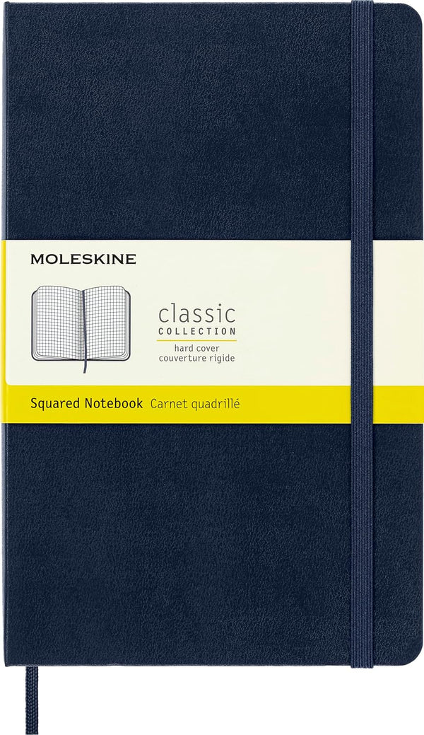 Moleskine Classic Notebook | Hard Cover Large (5" x 8.25") Squared/Grid | Sapphire Blue, 240 Pages