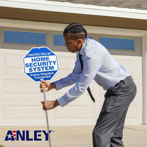 10 10 28 Anley Aluminum Protected By Home Security System Yard Sign x IN with Durable IN Ground Stake - Police Dispatch