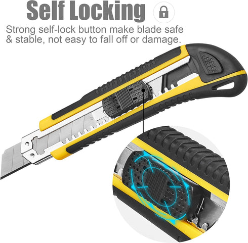 DOWELL Utility Knife Box Cutter Retractable Self Loading Heavy Duty Snap Off Quick Change Extra Blades(3PCS) TPR+PP Handle Cutting Cardboard Boxes or DIY 3Pack by DOWELL