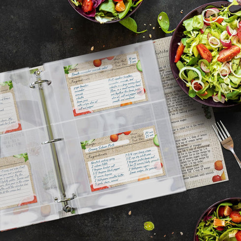 Full Size 4x6 Recipe Card Protectors: Pack of 25 Top-Loading Crystal Clear Sleeves for 3 Ring Binder