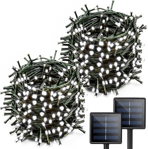 2 Pack Solar Christmas Lights Outdoor, 400 LED 144FT Waterproof String Lights with Green Wire, 8 Lighting Modes