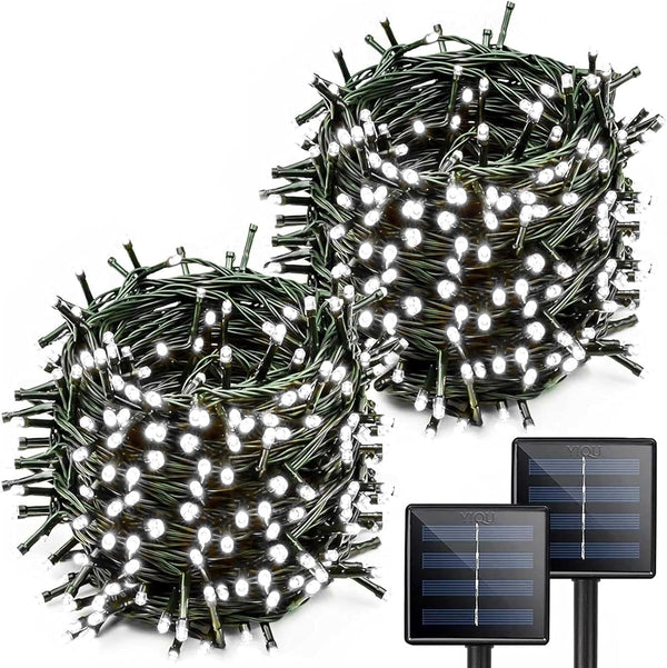 2 Pack Solar Christmas Lights Outdoor, 400 LED 144FT Waterproof String Lights with Green Wire, 8 Lighting Modes