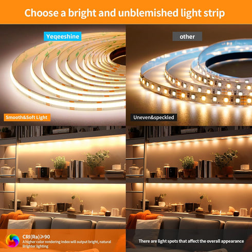 Yeqeeshine 16.4ft 12V 2700K- 6500K COB LED Strip Lights, DC Tunable White COB LED Strip Light Work with Alexa Google