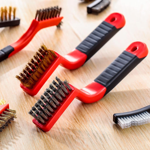 30 Set Sumind Pcs Wire Cleaning Brush Nylon/ Stainless Steel/ Brass Metal Brush with Curved Handle Grip Paint Remover