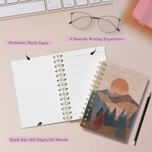 Boho Sun Mountain Spiral Notebook, 5.5x8.3 Inches, Preppy Nature Journal
