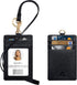 Azrra Lanyards for ID Badges, Vertical PU Leather Badge Holder with 1 ID Holder and 4 Credit Card Slots, Black
