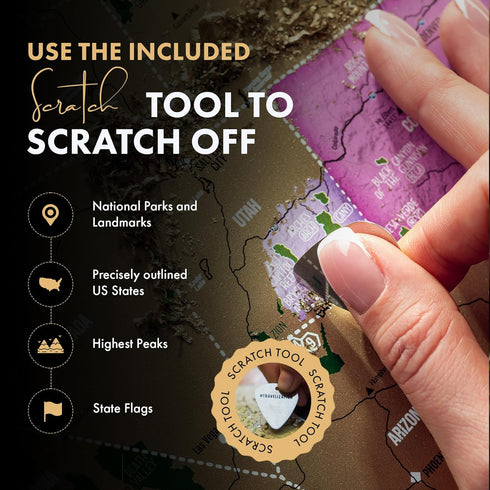 Scratch Off Map of United States, 24" x 17" Frameable USA Scratch Map with National Parks and Vibrant Colors