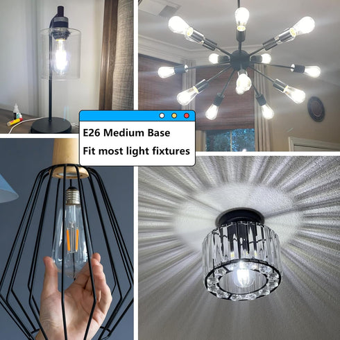 Edison LED Light Bulbs, 60 Watt Equivalent, 8W Dimmable, 5000K Daylight, 800 Lumen, E26 Base, 6 Pack for Kitchen