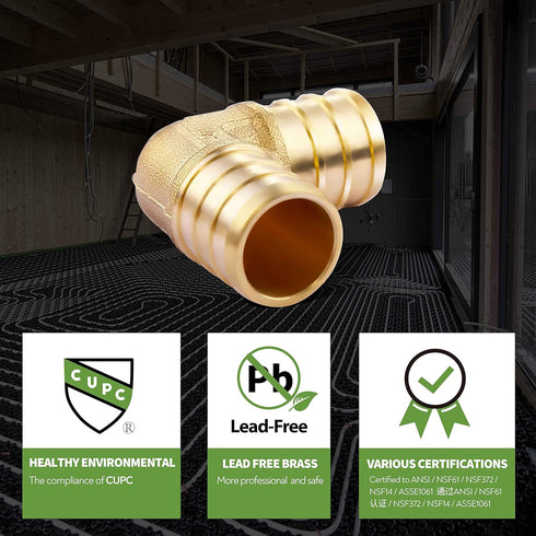 1/2" Lead-Free Brass Barb Crimp Pipe Fitting 90 Degree Elbow (Pack of 10) PEX 1/2 Inch Fittings