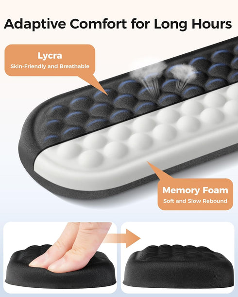 Set Wrist Rest for Keyboard and Mouse, Ergonomic Wrist Support with Memory Foam, Silky Lycra Cover, Non-Slip Base