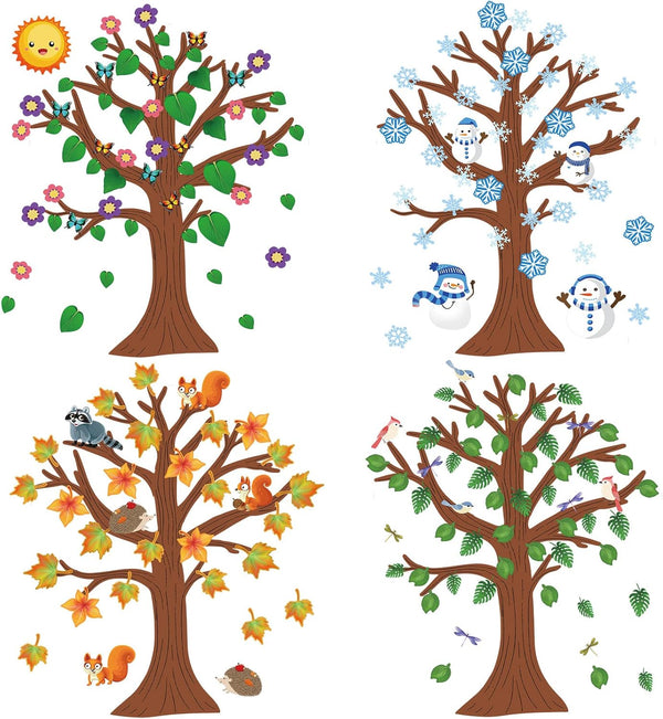 Spakon 168 Pcs Tree Classroom Bulletin Board Decor, Seasonal Tree Cutout Border Set for Back to School