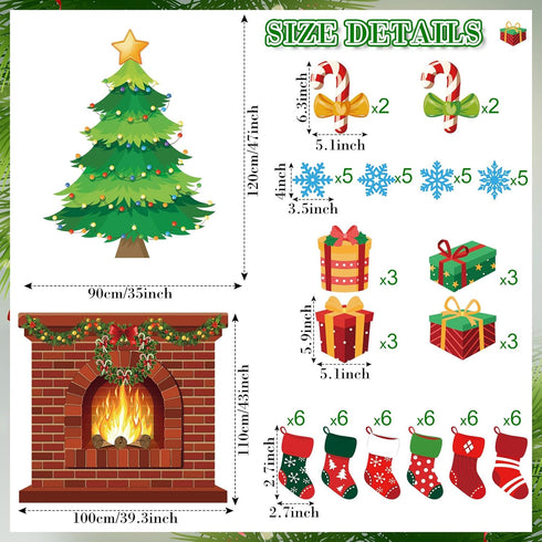 Tatuo 71 Pcs Christmas Fireplace Bulletin Board Large Christmas Holiday Brick Fireplace Background Christmas Tree Candy Snowflakes Cutouts for Xmas Classroom(Classic, 39 x 43 Inch, 47 x 35 Inch)