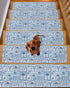 BOHOOSKYLAR Summer 4 8"x30" Coastal Vacation Stair Treads Blue White Coconut Trees Lobster Plaid Indoor Non Slip Peel