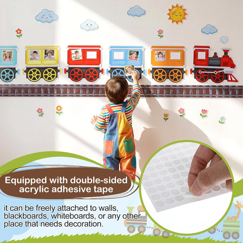Mooliwe 23 Set 98ft Pcs Train Bulletin Board Decorations with Writable Train Cutouts Classroom Board Borders