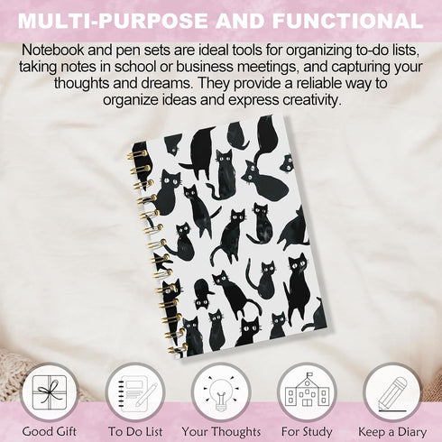 Cat Notebook, Cat Journal, Black Cat Spiral Notebook, Cat Office Supplies, 5.5x8.3 Inches