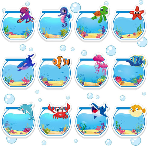 Whaline 24 Packs Sea Animal Sticky Notes, Fishbowl Shaped Notepads, 12 Designs Ocean Memo Pads for Office School