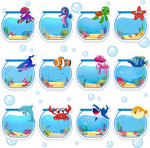 Whaline 24 Packs Sea Animal Sticky Notes, Fishbowl Shaped Notepads, 12 Designs Ocean Memo Pads for Office School