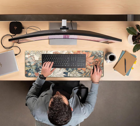 Japanese Minimalist Floral Desk Mat, Aesthetic Flowers XL Large Extended Gaming Mouse Pad for Office Decor (31.5x11.8