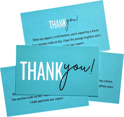 RXBC2011 Pack 100 Thank You for your support Cards Handwritten Lettering Design Thank you small business Card of (Aqua)