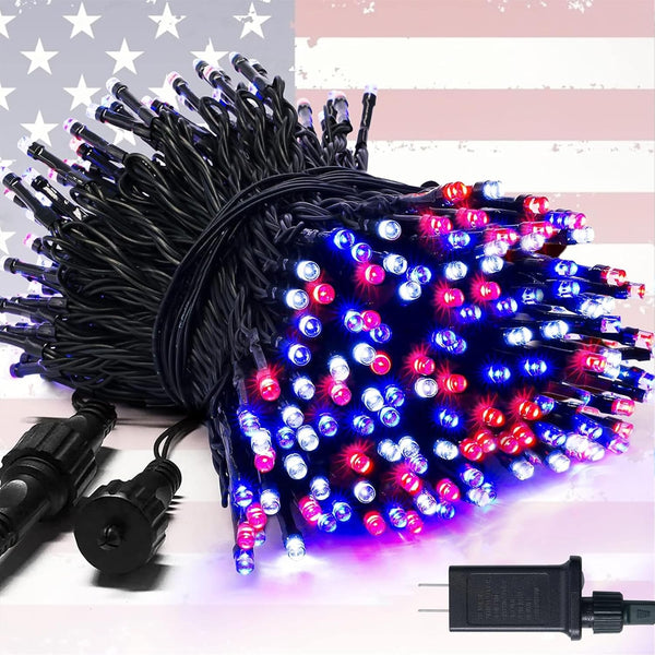 JMEXSUSS 250 LED Red White and Blue Lights for 4th of July