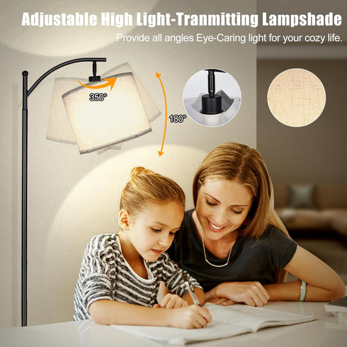 12W 1200LM 12 Dimmable mukuxin LED Floor Lamps for Living Room, Modern Arc Floor Lamp with Remote & Adjustable Linen