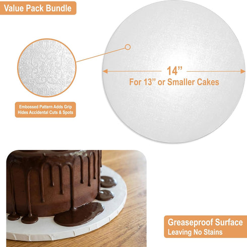 14 Inch (14 Pack) 1/2" 0.5" Seamless BOARDS+ Cake Drums | Thick CakeBoard Rounds + Prop Up Tool Included | Sturdy