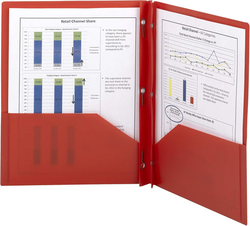 Smead Poly Two Pocket Folder with Fasteners, 11"x 8 1/2", Pack of 25, Red (87727)