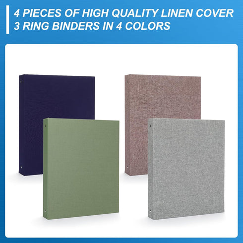 Chuangdi 4 Pcs 3 Ring Binder - Linen Cover, 1.25 inch Durable Round Rings for 8.5 x 11 Inch Paper, 4 Colors