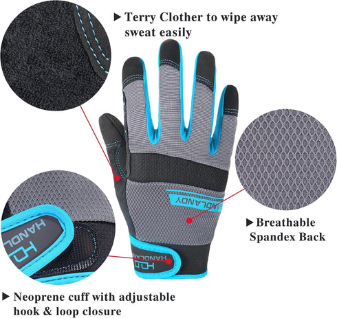HANDLANDY Grip Work Gloves for Men and Women, Safety Utility Yard Working Gloves, Touch Screen