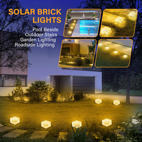 (3 Packs) JKIMK Solar Brick Lights - Outdoor Waterproof Patio & Garden Decor for Patio, Yard, Walkway, Pathway