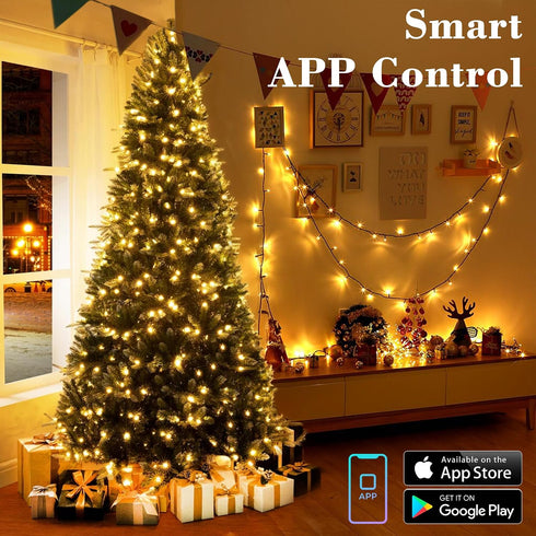 33FT 100 Dimmable BrizLabs Smart Christmas Lights, LED Color Changing String Lights APP/Voice Control, Warm White