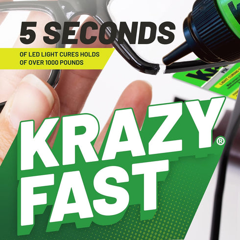Krazy Fix Light Cure Super Glue with Fast Curing LED Light, 5 Second Bond Repair Glue, 0.14 oz
