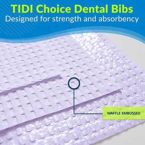 917488 3 13 18 (Pack 50)Disposable BibsEmbossed2-Ply TIDI Choice Dental Bib, Purple (Lavender), Layers, W x L of Dental