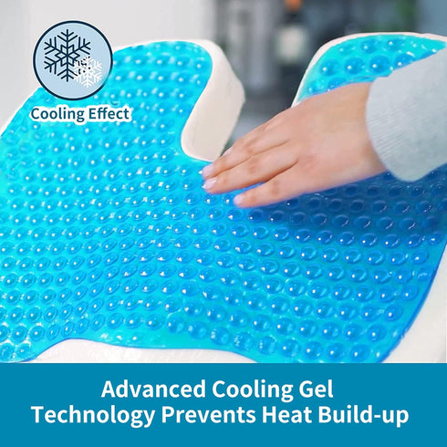 Tailbone Cooling Gel Seat Cushion for Long Sitting - Memory Foam Chair Pillow for Sciatica Pain Relief - Orthopedic Gel