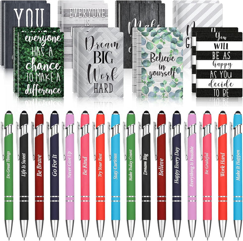 Funrous 32 Pcs Motivational Quote Pens, Mini Notepads and Ballpoint Pen Gift Set for Student Men Women