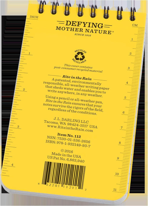 Rite in the Rain Weatherproof EMS Notebook, 3" x 5", Yellow Cover, Vital Stats Pages