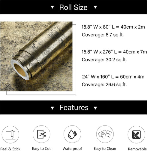 15.8"x80" LACHEERY Brushed Black Gold Stainless Steel Contact Paper for Appliances Black and Gold Metallic Wallpaper