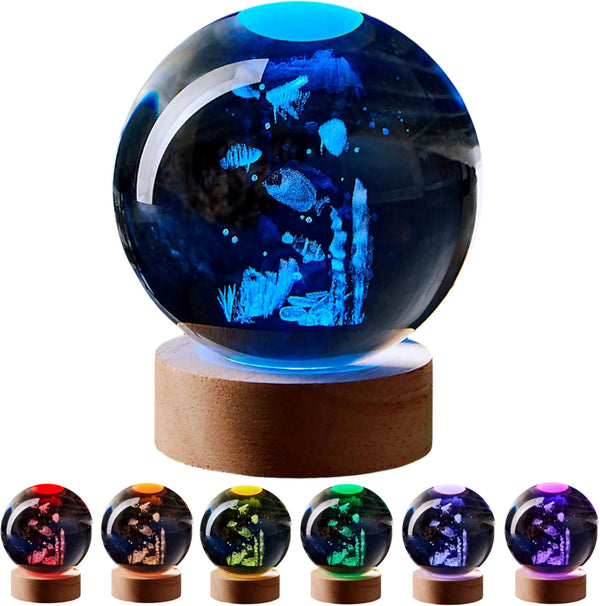 Conalisk 3D Underwater World Crystal Ball Lamp,Lifelike LED Fish Crystal Night Light,16 Colors