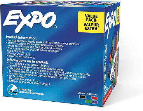 EXPO Low Odor Dry Erase Markers, Chisel Tip, Assorted, 36 Count