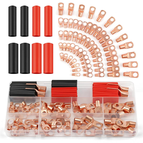 PEASUG Copper Wire Lugs 130Pcs, AWG 2 4 6 8 10 12