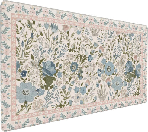 OUNNTC Aesthetic Pink Floral Desk Pad, XXL Large Mouse Pad for Desk with