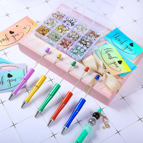 750 50 Packaging Qilery Pcs DIY Beadable Pens Kit, Pcs Plastic Ballpoint Pens Bulk, Included Foil Thank You Cards