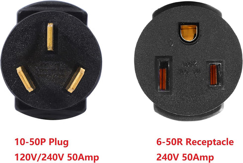 ONETAK NEMA 10-50P to 6-50R Compact 240V 50 Amp 3 Prong Male Plug to 3 Prong Female Receptacle Welder Welding EV Charger Power Cord Adapter