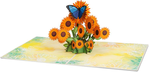 Paper Love 3D Sunflowers Pop Up Card for Birthday, Get Well, All Occasion - 5" x 7" with Envelope and Note Tag