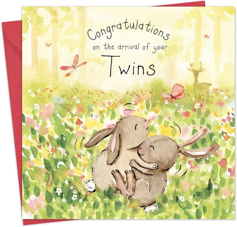 Twizler New Twins Card with Twin Bunnies - New Baby Twins Card