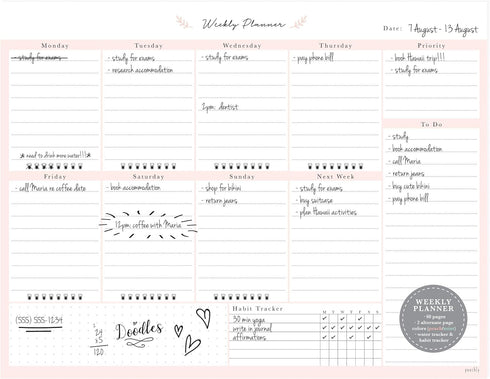 Peachly Desktop Weekly Planner Notepad, 60 Undated Tear-Off Pages for Daily To-Do Lists, Peach and Mint Fern