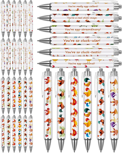 Sayglossy 24 Pcs Funny Chicken Pens Lovely Retractable Gel Pens Novelty Animal Black